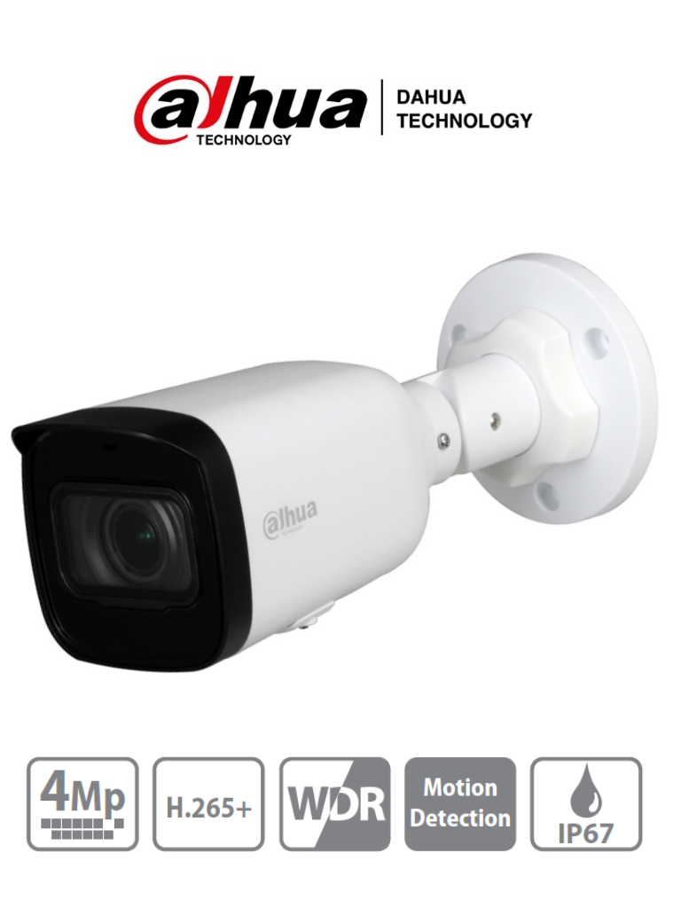 Cámara IP Bullet Dahua 4MP con Lente Motorizado 2.8-12mm, H.265, IR 50m, WDR, 3D DNR, MicroSD, IP67, PoE