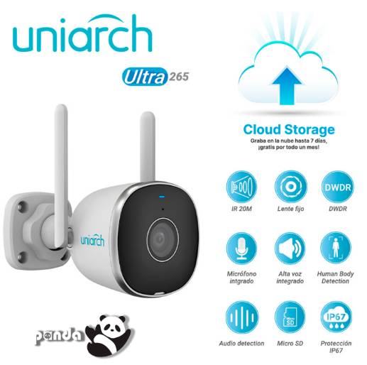 UNIARCH Uho-B2R-M2F3, Cámara IP Bullet WiFi, 2MP, Lente 2.8mm, Micrófono y Bocina, IR 20m