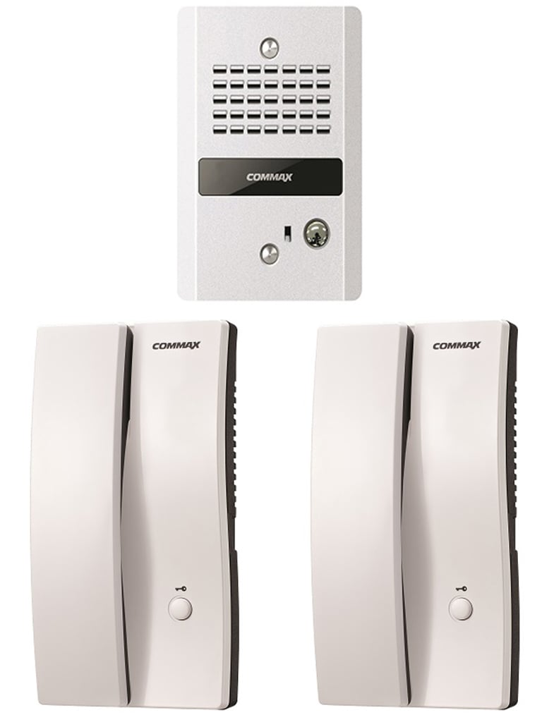 Paquete de audioportero COMMAX DP2SDR2GNPACK con 2 interfonos, conexión directa a 110V y apertura de puerta