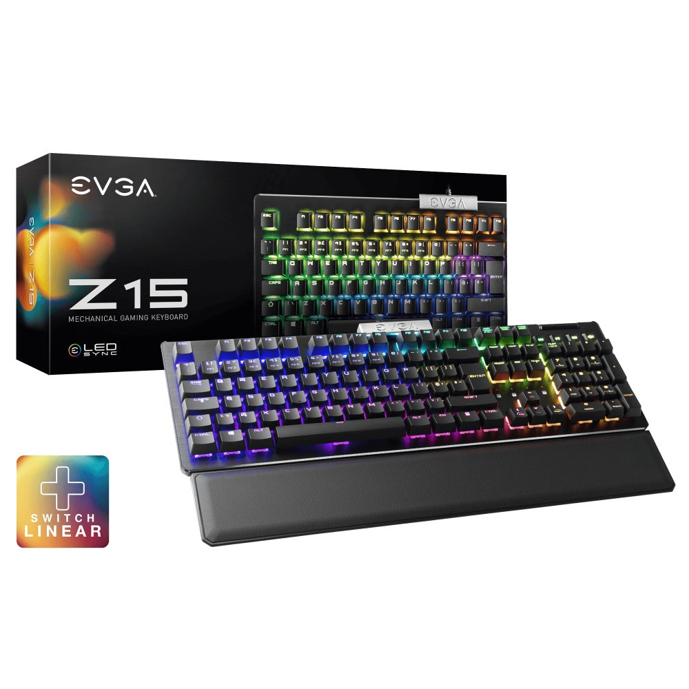 Teclado Gamer EVGA Z15 RGB Multi Mecanico Switch Kailh Speed Bronze Alambrico reposa muÃ±ecas magnetico Negro (EspaÃ±ol)