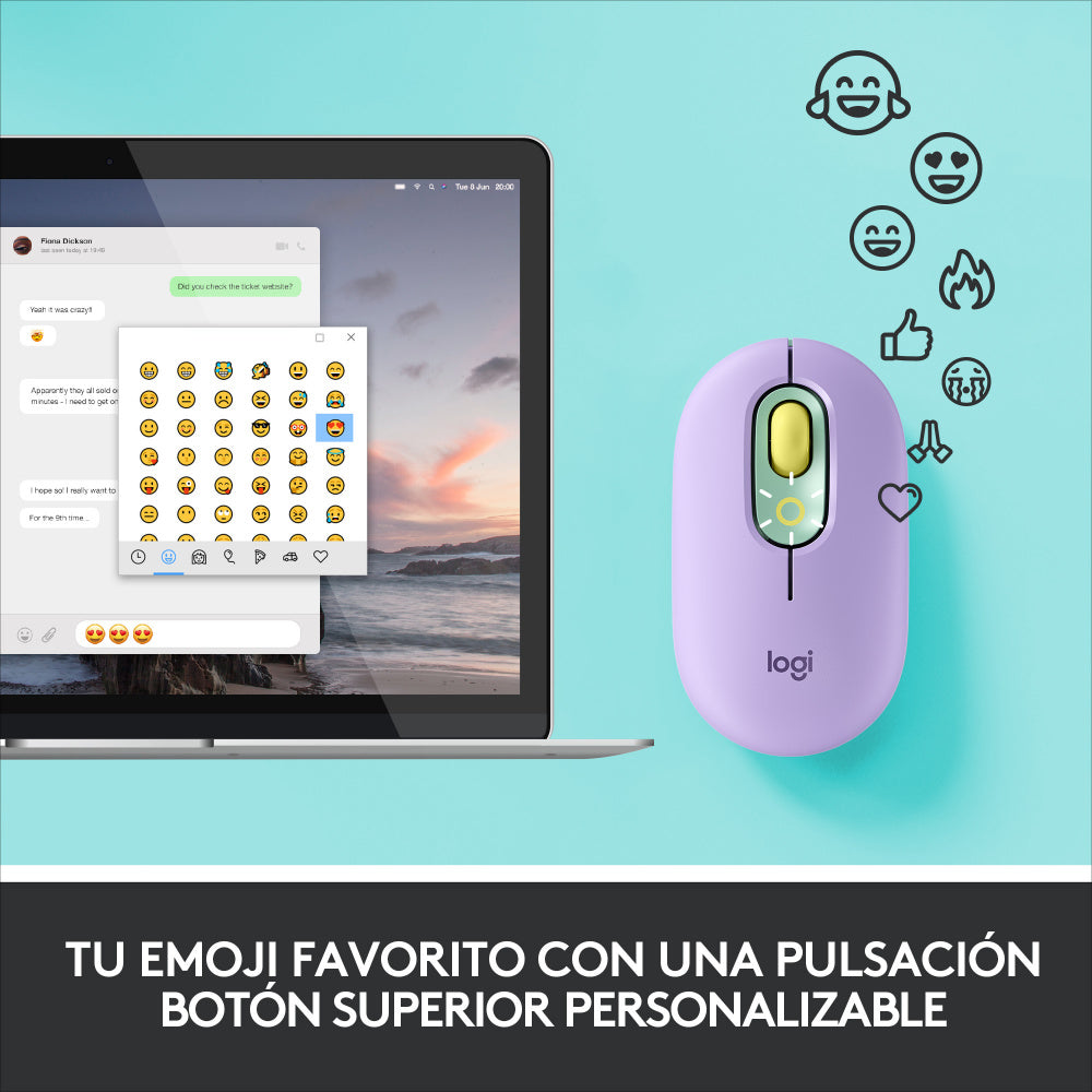 Mouse Pop Logitech Inalámbrico, Emoji Personalizable, Fresh Vibes - 910-006550 FullOffice.com 