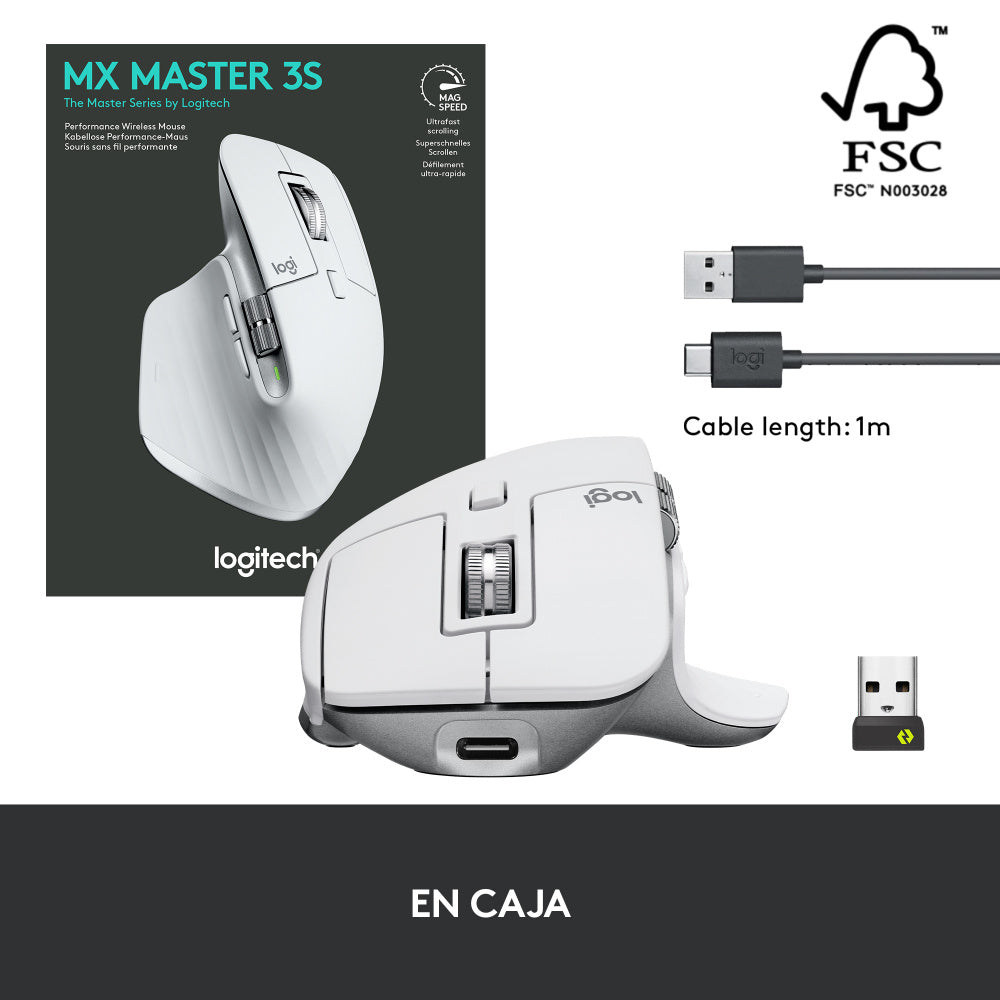 Mouse Ergonómico Logitech Mx Master 3S, Alto Desempeño, 1000 DPI, Gris Pálido - 910-006562 FullOffice.com 
