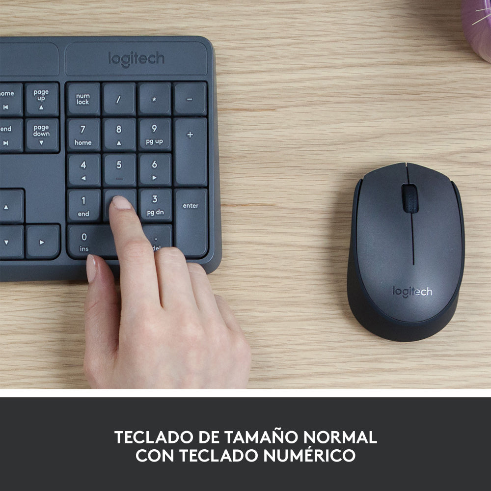 Kit de Teclado y Mouse Logitech MK235, Inalámbrico, USB, Negro - 920-007901