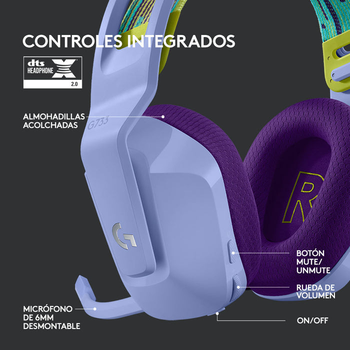 Audífonos Gamer Logitech G733, Lightspeed Gaming, Inalámbricos, RGB, Lila - 981-000889