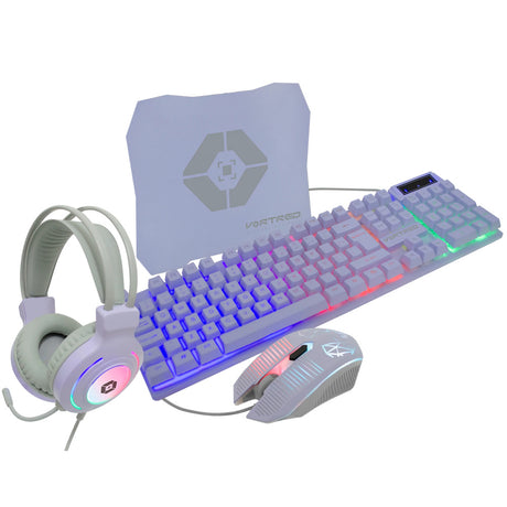 Kit Gamer Vortred Berry 4 En 1 Alámbrico Diadema+Mouse+Teclado+Mouse Pad Color Lila FullOffice.com