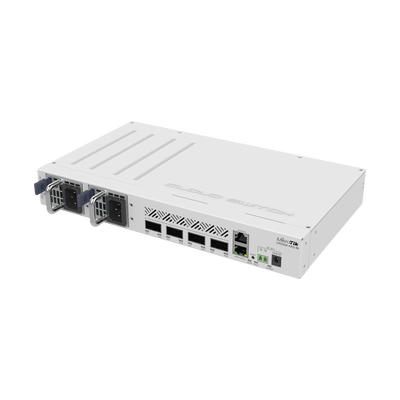 CRS504-4XQ-IN, Switch CPU 650MHz, 64MB RAM, 1 Eth 10/100, 4 QSFP28 100G, CA/CD y 802.3bt PoE-in, RouterOS
