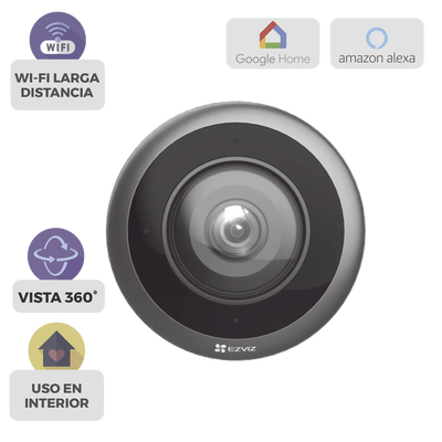 CS-E4P - Cámara IP Fisheye 360° / 3K+ (2320x2320) / Wi-Fi Dual Banda 2.4/5 GHz / IR 10 m (32.8 ft) / Audio Bidireccional / MicroSD 512GB / H.265