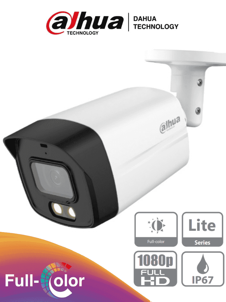 Cámara Bullet Full Color Dahua 2MP/1080p/2.8mm/40m IP67 DWDR CVI/CVBS/AHD/TVI