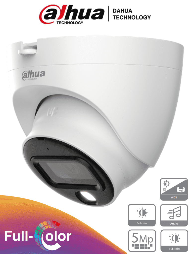 Cámara Domo Dahua HDCVI 5MP Full Color, Lente 3.6mm, LEDs 20m IP67