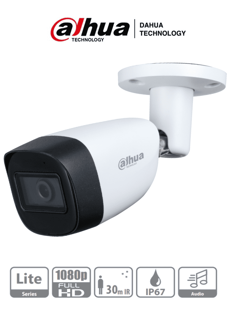 Cámara Bullet DAHUA HAC-HFW1200CMN-A 1080p/ Lente 2.8mm/ Micrófono Integrado/ 30M IR/ IP67/ CVI/CVBS/AHD/TVI