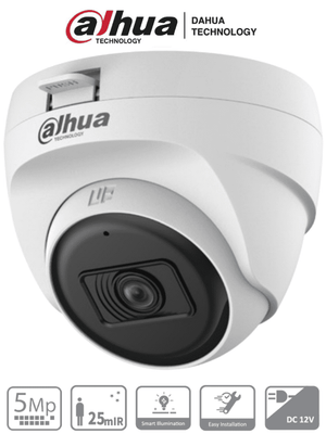 Cámara Domo Dahua HAC-T1A51N-U de 5MP, Lente 2.8mm, IR 25m, Uso Interior, HDCVI/AHD/TVI/CBVS