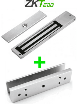 ZKTECO LM200LEDSU - Paquete de contrachapa magnética de 200 Kg a 12 VDC con señal NC que incluye soporte en U para colocación en puertas de vidrio
