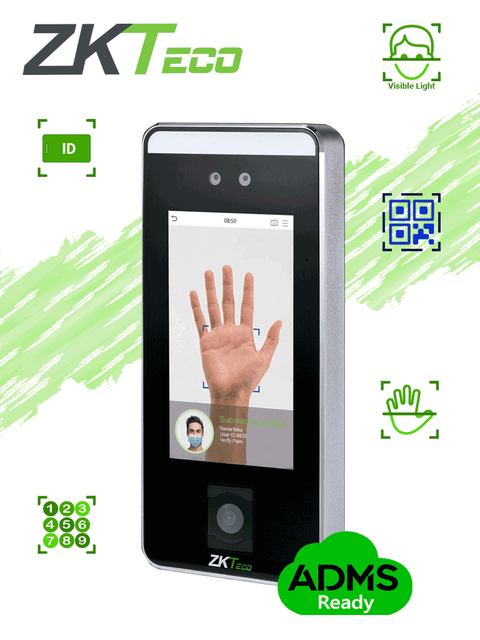 ZKTeco SpeedFace-V5L[QR] Terminal de reconocimiento facial Negro, Plata, Lector de código de acceso, Lector de chip/tarjeta de acceso