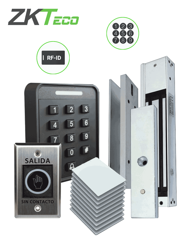 Control de Acceso ZKTeco SA40KIT - Autónomo para 1 Puerta - SA40 / Electroimán LM1802 / Botón TLEB1 / 10 Tarjetas 125 Khz