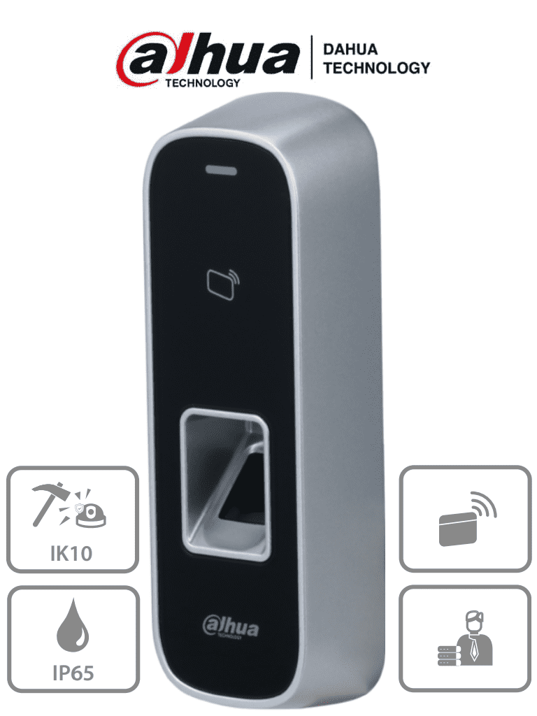 D- control de acceso antivandálico para exterior/ 3,000 huellas/ 30,000 tarjetas id/ 150,000 registros/ metálico/ tcp/ip/ protección ik10 e ip65/ e&s de alarma/ rs-485 y wiegand/ soporta lectora adicional/ #buenfindahua20 DAHUA DHI-ASI1202M-D