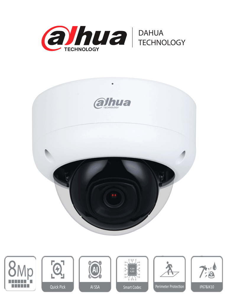 Cámara IP Dahua 4K 8MP WizSense 2.8mm MicroSD PoE IP67 IK10