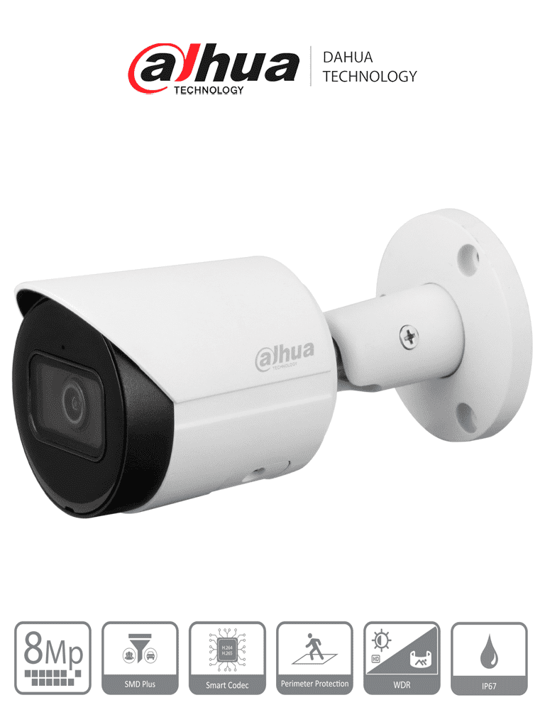 Cámara IP Bullet Dahua DH-IPC-HFW2841S-S 4K 8MP 2.8mm H.265 IR 30m Metal IP67 POE