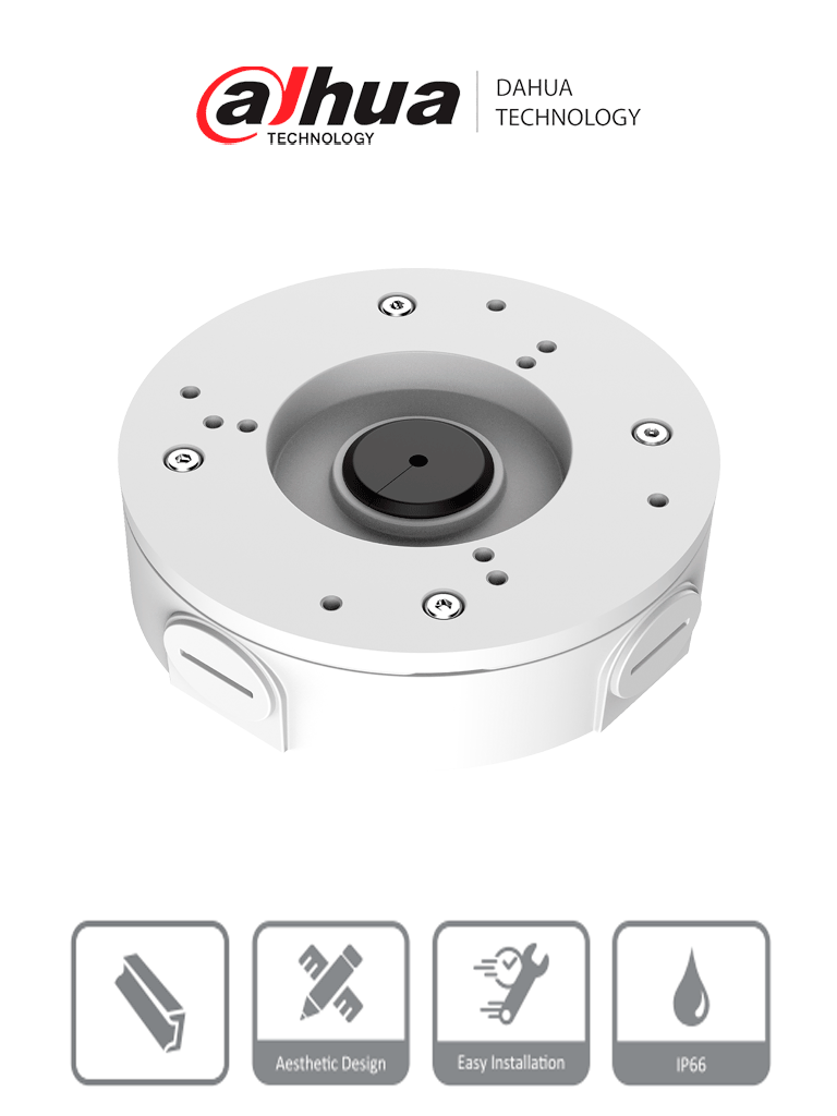 Caja de conexiones Dahua DH-PFA5300R para cámara panorámica IPC-PFW5849-A180-E2-ASTE, resistente intemperie, montaje en pared.