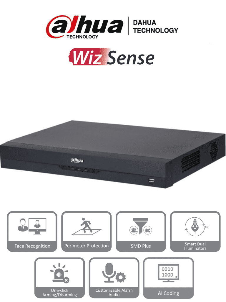 Dahua XVR5216AN-I3 DVR de 16 Canales 5MP Lite WizSense H.265 2 Bahías 16CH HDCVI 8CH IP Reconocimiento Facial IA SMD Perimetral