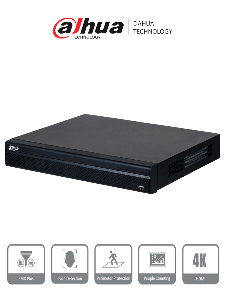 NVR Dahua DHI-NVR4216-4KS3, 8MP 4K, 16 Canales IP, 160 Mbps, Smart H.265, 2 Bahías, 4 E/S Alarmas, HDMI/VGA, WizSense, SMD Plus