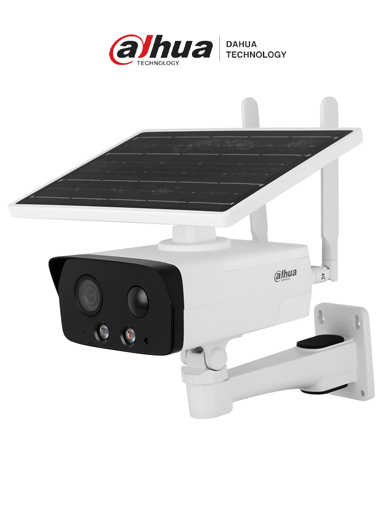 Cámara IP Bullet 4G Dahua DH-IPC-HFW2431DG-4G-SP-LA-B, 4MP, Panel Solar, Batería, IR 50m, Luz Cálida, Audio Bidireccional, H.265 IP67