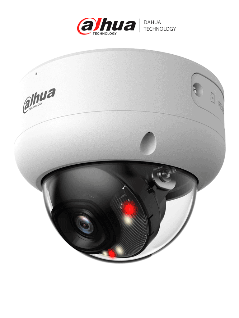 Cámara IP Domo Dahua 4MP con Iluminador Dual/ WizSense/ Lente 2.8mm/ IR 50m/ SMD 4.0/ AI SSA/ Alarma y Audio/ MicroSD/ IP67/ IK10/ PoE