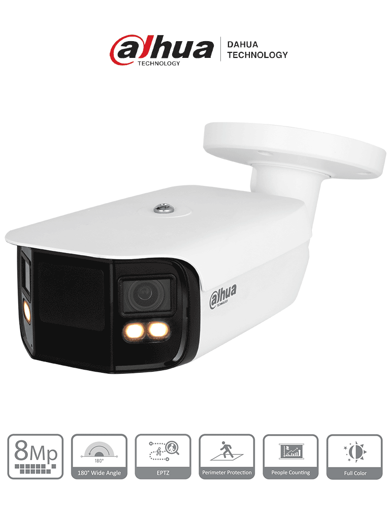 Dahua Cámara IP Bullet 4K DH-IPC-PFW5849-A180-E2-ASTE, 180° Ángulo, IP67, H.265