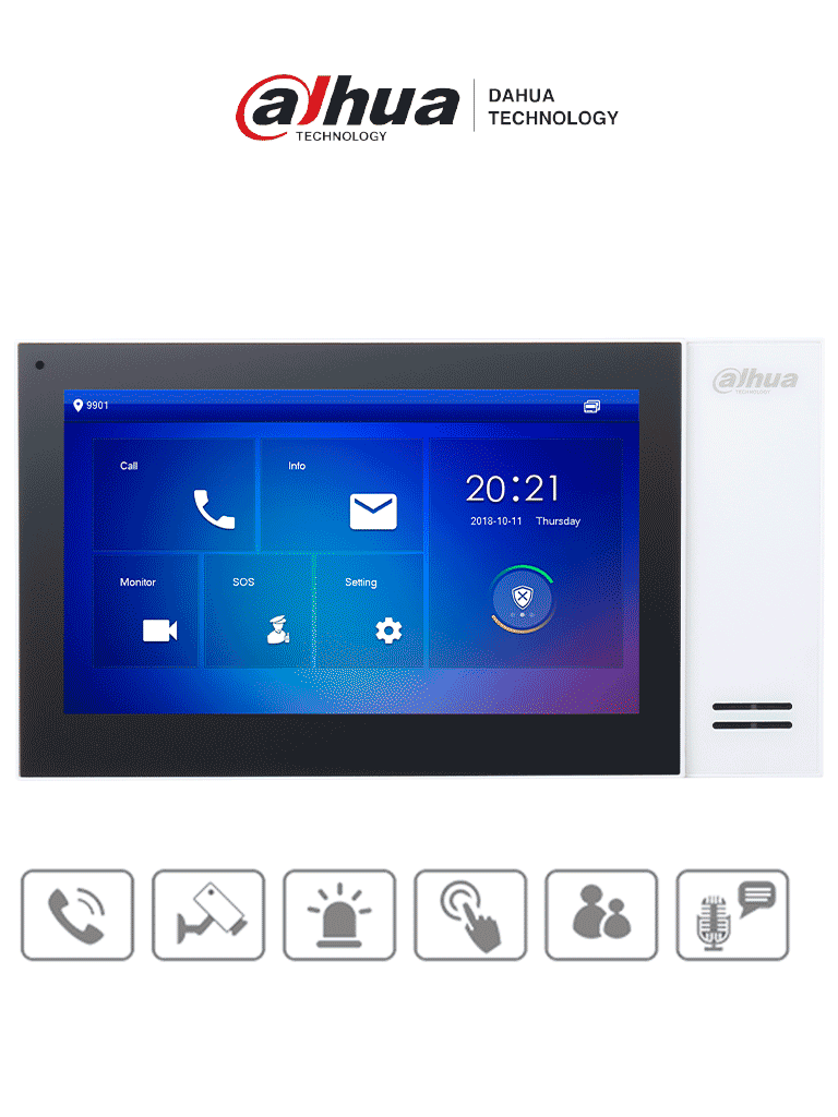 Monitor IP DAHUA VTH2421FW-P 7" Pro, Pantalla Táctil, 8GB Memoria, PoE, MicroSD, 9 Monitores Adicionales, Grupo Llamada, 6 Alarmas