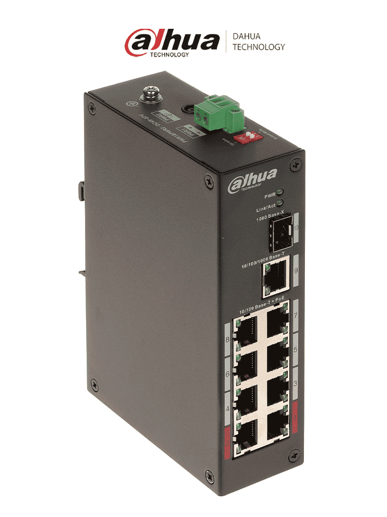 Switch PoE Dahua PFS3110-8ET-96 - 10 Puertos/ 8 PoE/ 1 SFP 1000 Mbps/ 1 RJ45 10/100/1000/ 96W/ Watchdog/ 7.6Gbps/ 4.17 Mbps