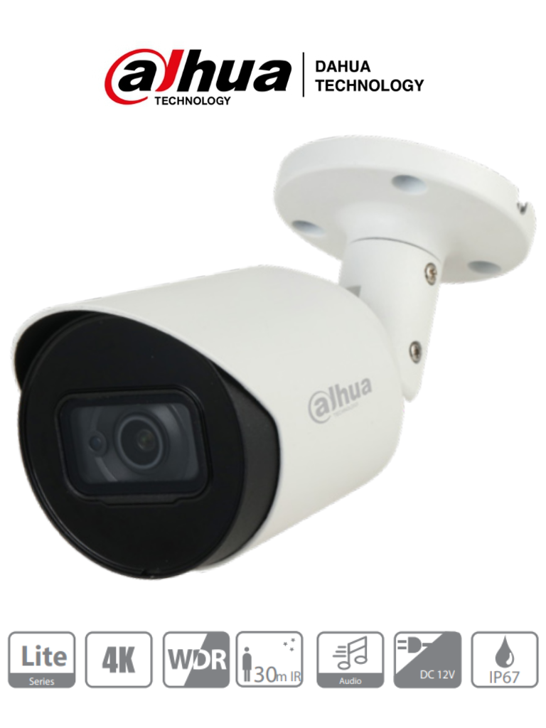 Camara Dahua Hfw1801Ta Bullet 4K C/Audio Integrado  2.8Mm Ir 30Mts Ip67 Metalica FullOffice.com