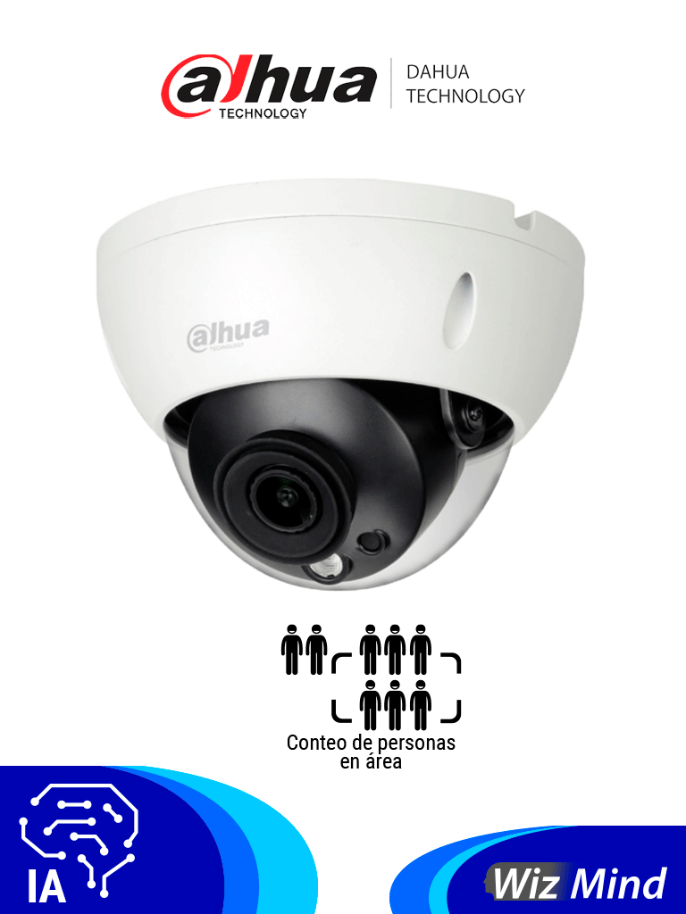 Cámara IP Dahua 2MP Lente 2.8mm IR 50mts WizMind Detección Facial PoE IP67 IK10