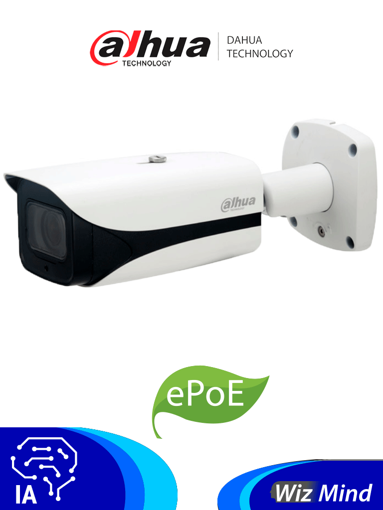 Cámara IP Bullet Dahua 4MP, Motorizado 2.7-12mm, IR 60m, WizMind, Detección Facial, Starlight, ePoE, WDR 140dB, IK10, E/S Alarma/Audio