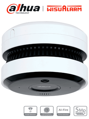 Cámara IP Dahua 5MP IA Detección Incendio/ Detector Fotoeléctrico/ Buzzer 85 dB/ WDR/ IR 20m/ PoE/ Microfono/ Altavoz/ MicroSD