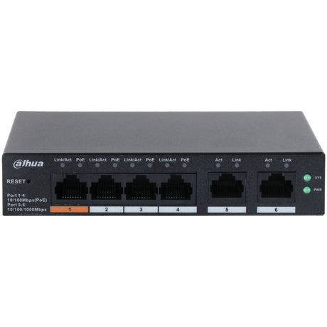 Switch Dahua 6 Puertos/4 PoE 10/100, Dolynk Care, 60W, Montaje en Rack