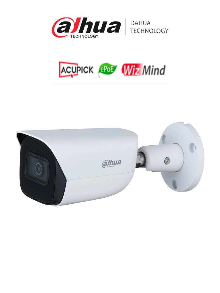 Cámara Bullet Dahua 5MP WizMind 2.8mm 50m IR Micro SD MIC Perimetral Personas ePoE IP67 SMD 3.0 AcuPick