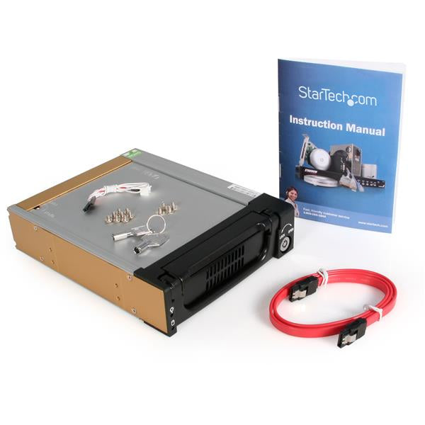 DRW150SATBK - StarTech.com Rack Móvil Aluminio Reforzado Disco Duro HDD SATA 3,5" Pulgadas con Bandeja Bahía 5,25" Paneles a