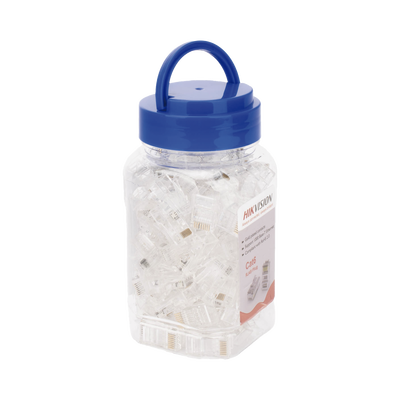 BOTE PLUGS HIKVISION CON 100 PIEZAS MODULAR RJ45 / CAT 6 / CHAPADO EN ORO A 30 MICRAS / SIN BLINDAJE / FACIL INSTALACIÓN / USO INTERIOR / SOPORTA NORMA TIA-568B / CUMPLE CON ROHS 2.0