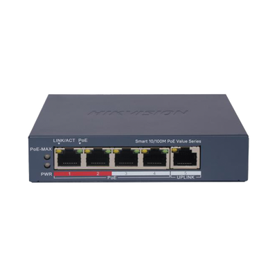 Switch Hikvision POE+ / Administrable / 4 Puertos 10/100 Mbps POE+ / 1 Puerto 10/100 Mbps Uplink