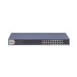 Switch PoE+ / Monitoreable / 16 puertos 10/100 Mbps PoE+ / 2 Puertos 1000 Mbps Uplink / 2 Puertos SFP de Uplink / Configuración Nube Hik-Partner Pro / Modo Extendido hasta 300 metros / 230 W