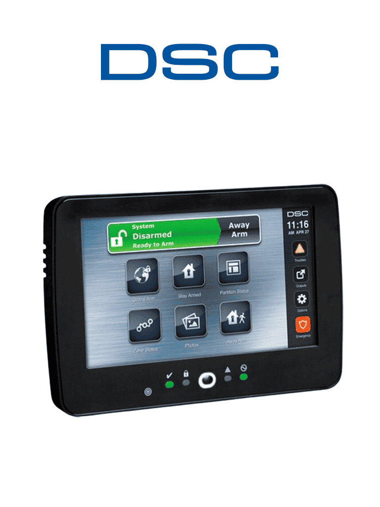 Teclado Cableado DSC HS2TCHPBLK N 7'' con Lector de Proximidad y 128 Zonas - Negro