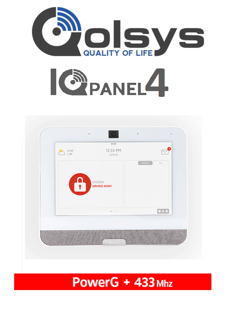 Sistema de Alarma Qolsys IQPanel4 Autocontenido con Pantalla Táctil de 7", Power G 915MHz, DSC Serie Power 433MHz y 4 Bocinas Integradas 4W