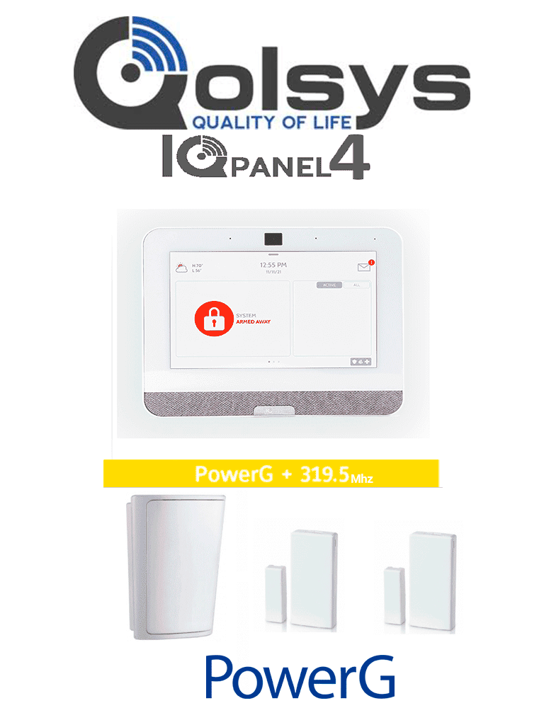QOLSYS IQ4 PACK - Paquete de Alarma IQPanel4 incluye Panel Autocontenido, con Pantalla Táctil de 7", Power G 915 Mhz+Qolsys S-Line 319.5 Mhz. 4 Bocinas integradas, 2 Magnéticos Inalámbricos PG9303 y 1 PIR Inalámbrico PG9914 #PLANDEBENEFICIOS #LEÓN