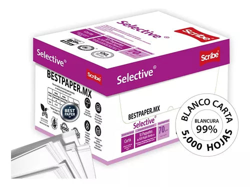 Papel Cortado Scribe Selective Carta 99% Blancura 70Gr Caja C/5000 Hojas FullOffice.com