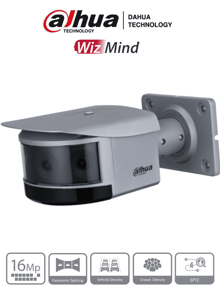 Cámara IP Dahua PFW81642-A180 16MP con 4 lentes 4MP, análisis de densidad de vehículos, ranura MicroSD, IP67/IK10
