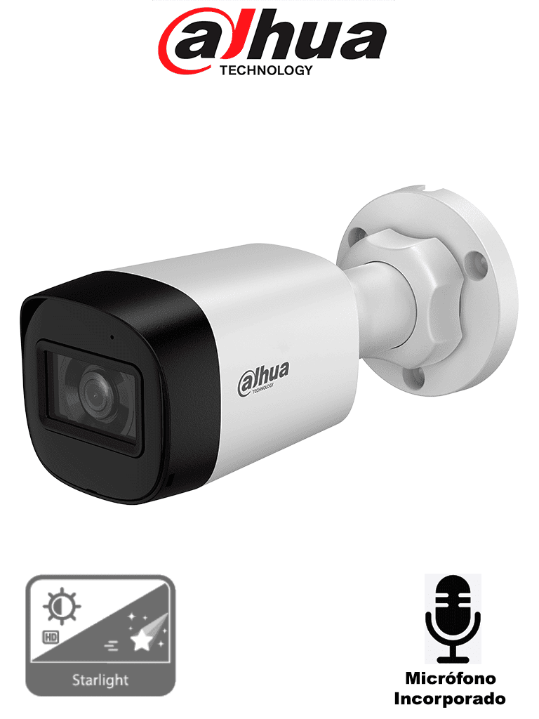 DH-HAC-HFW1500RLN-A-S3-DIP - DAHUA DH-HAC-HFW1500RLN-A-S3-DIP - Cámara Bullet de 5 Megapíxeles Starlight/ Micrófono Integrado/ Lente de 2.8mm/ Hasta 30 mts de Iluminación Inteligente/ IP67