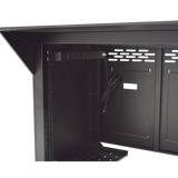Escritorio Estación Mobiliaria Profesional de Monitoreo y Control / Videovigilancia / Acceso / Alarmas / Etc... / Metal Negro y Madera Tono Oscuro