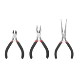 Juego de 3 Mini Pinzas de Corte de 5". Incluye: Pinza de Punta Redonda, Diagonal y Punta de Aguja.