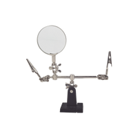 Soporte con lupa y dos brazos con clip. Ideal para trabajos de soldadura.