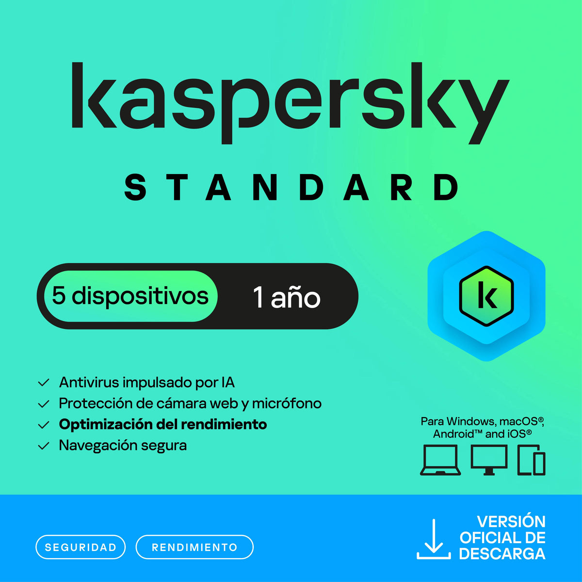 Kaspersky STANDARD / 5 dispositivos / 1 año / base 1 year Base