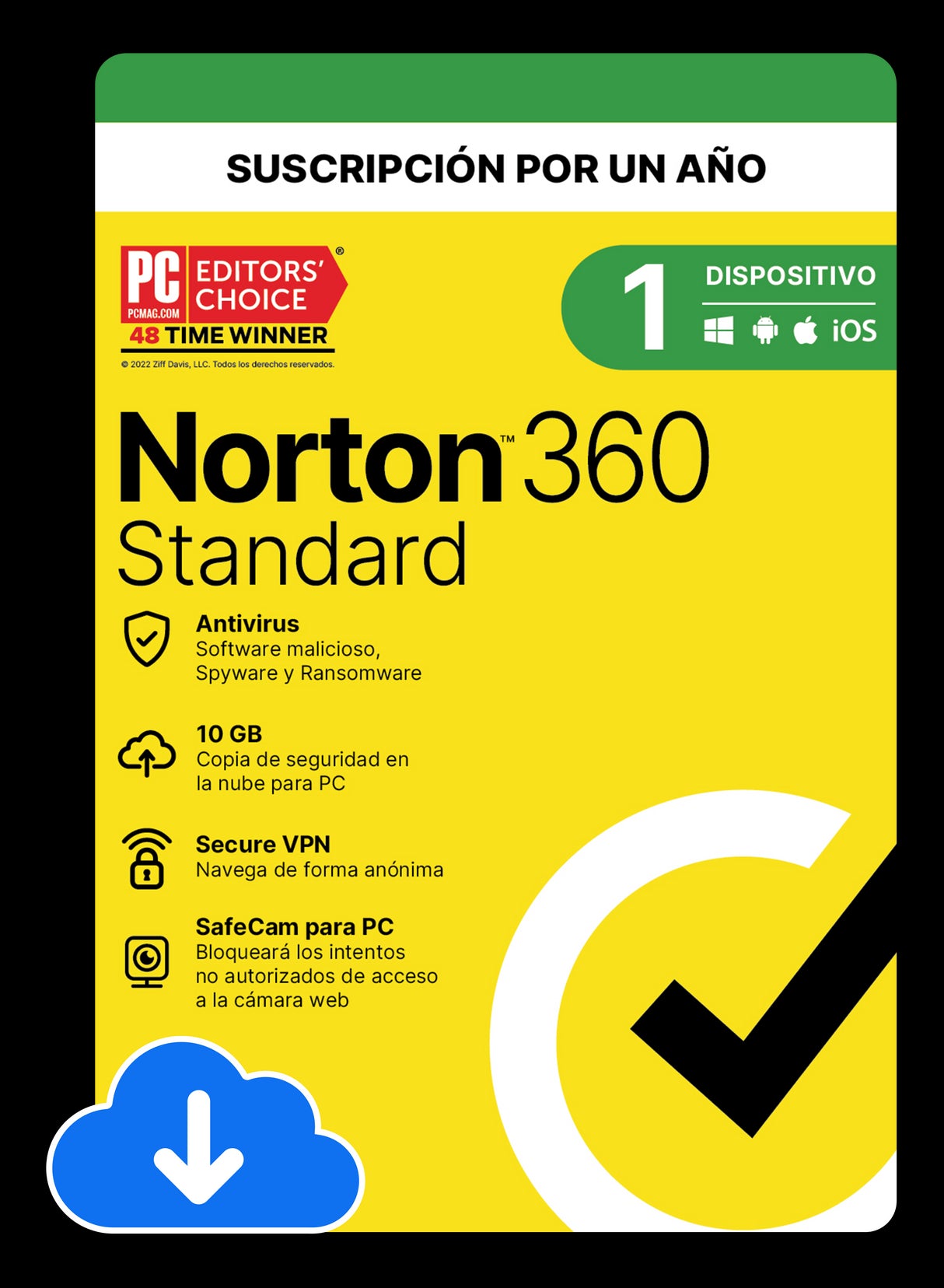 Antivirus NORTON ESD 3 Dispositivos 1 Año Protección, Escaneo en Tiempo Real